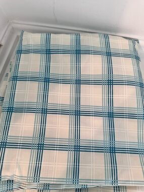 Vintage 1970s Wamsutta Ultracale Blue/White Plaid Queen Fitted Sheet~Poly Cotton